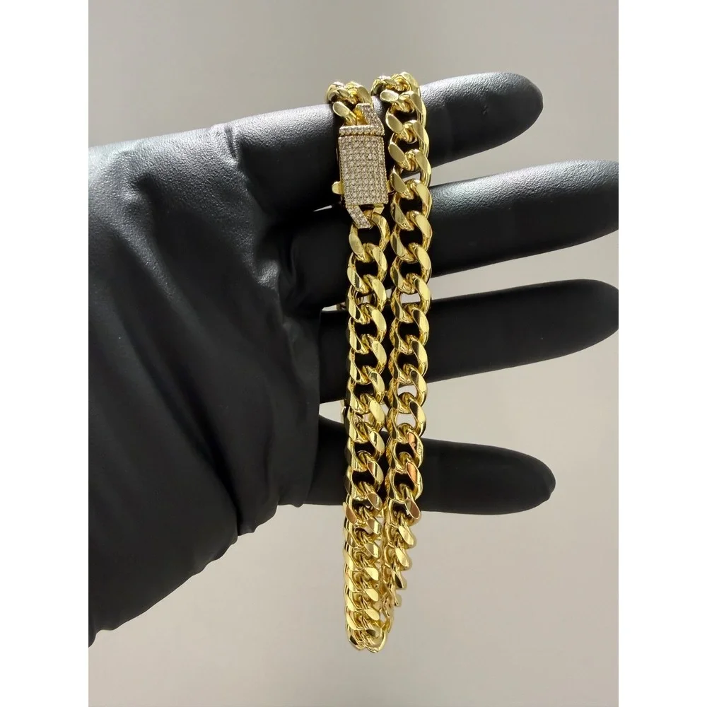 cuban chain necklace 18k gold filled iced out push button box lock 24 inch 9.5mm